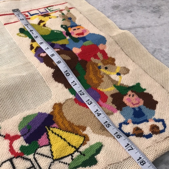 Vintage Needlepoint Christmas Stocking Front 18" Toys Pony Handmade Clown BLUE - Picture 6 of 7